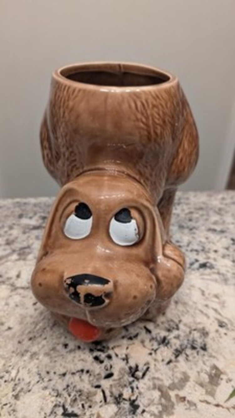 Vintage 1970's McCOY Thinking Puppy Hound Dog Cookie Jar Retro Canister No Lid